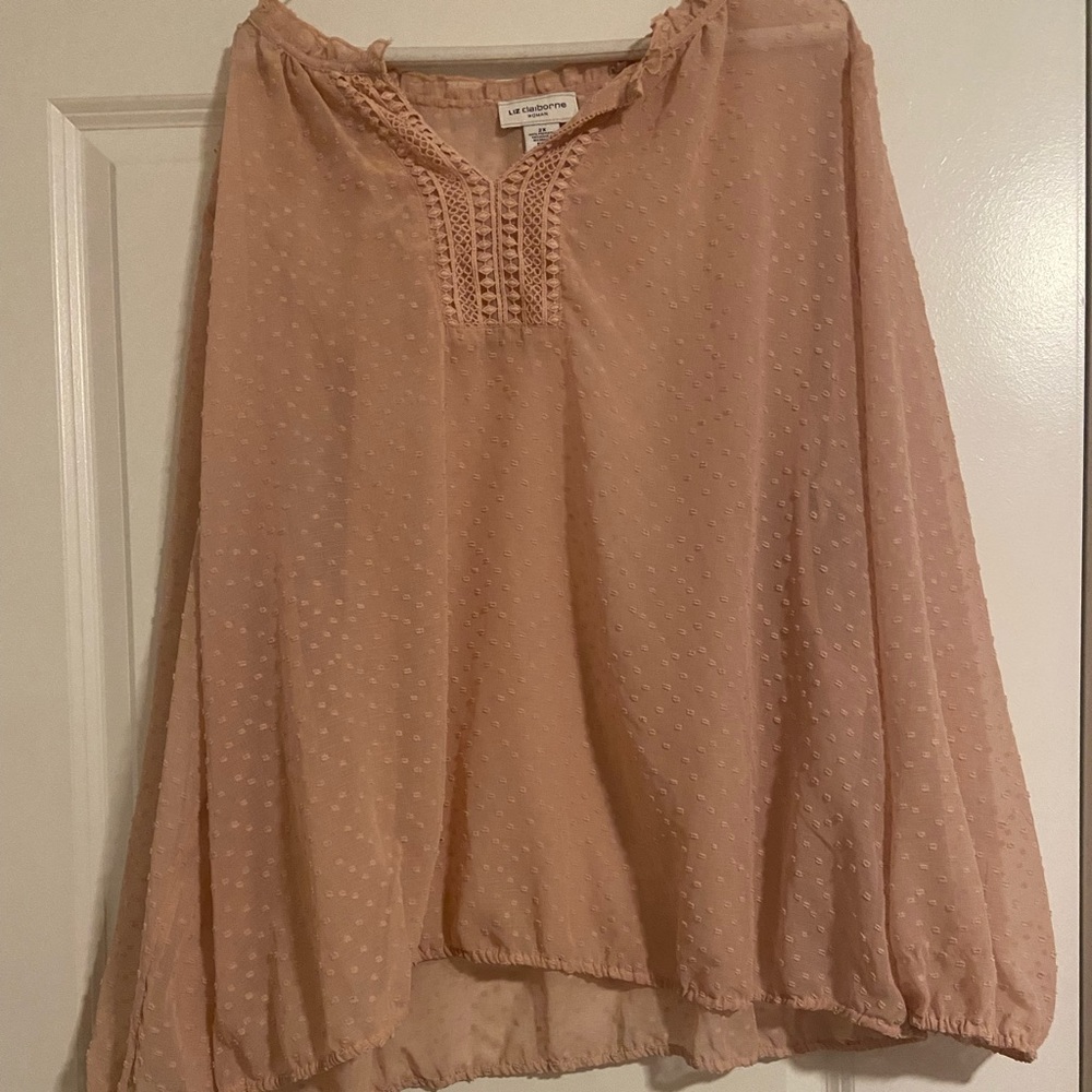 Pale pink sheer polka dot Liz Claiborne top